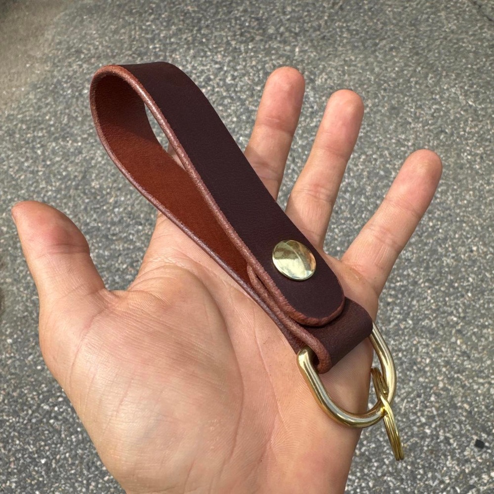 Handmade Brown Full Grain Leather Belt Loop Keychain Brass Hardware EDC